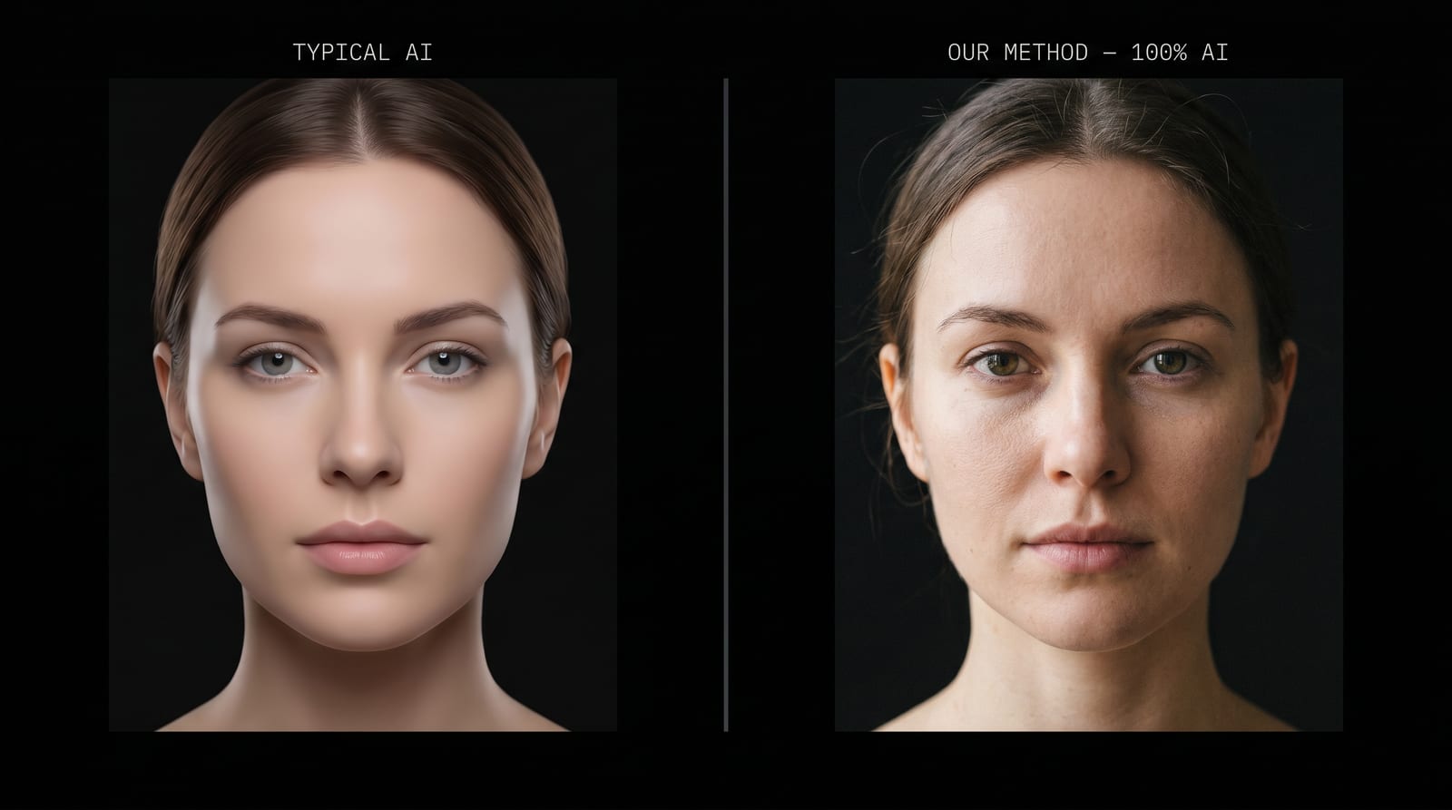 Side by side: the typical AI look versus the same AI face made with our method